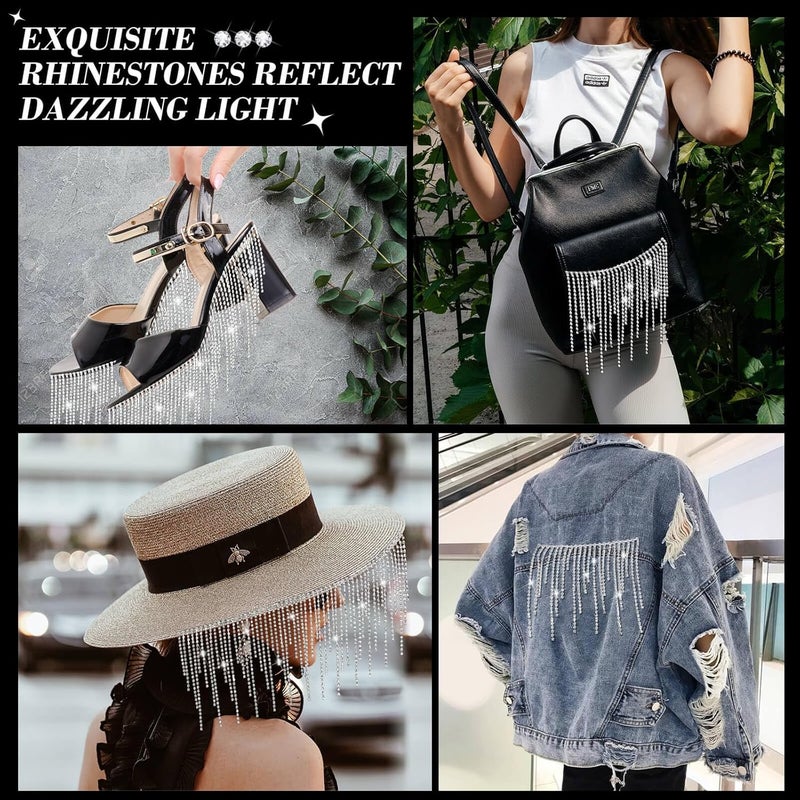 Tetutor 1.5 Yard Sliver Rhinestone Fringe Trim with B7000 Glue, Mesh Rhinestone Fringe Belt for Jeans Clothing DIY, Wedding Occasion - Image 3